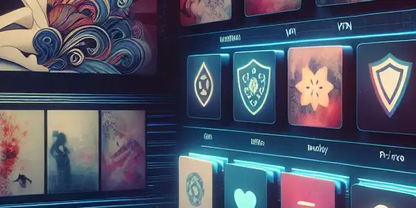 A modern digital interface showcasing a curated library of high-definition Japanese adult films with privacy and security elements.