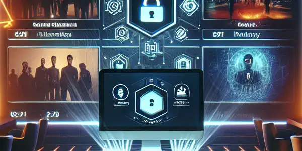 A modern digital interface showcasing a secure library of diverse adult videos with privacy symbols and a sleek aesthetic.