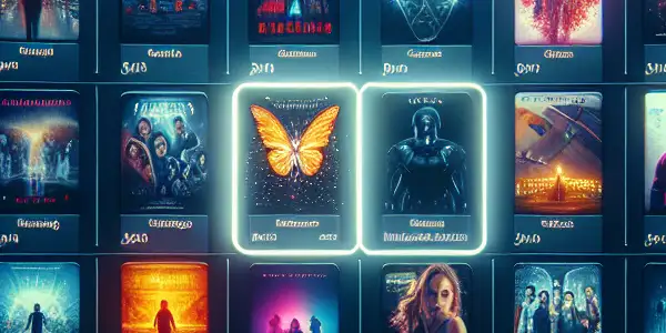 A modern digital interface showcasing vibrant thumbnails of Japanese adult films with a search bar and safe browsing symbols.