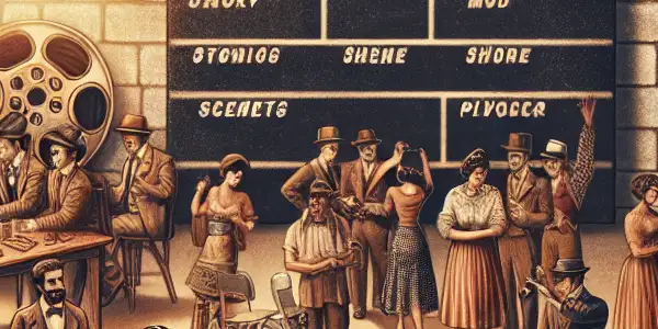 A vintage film set with a director, crew, cameras, and a clapperboard labeled "Uncensored," evoking intimacy and authenticity.